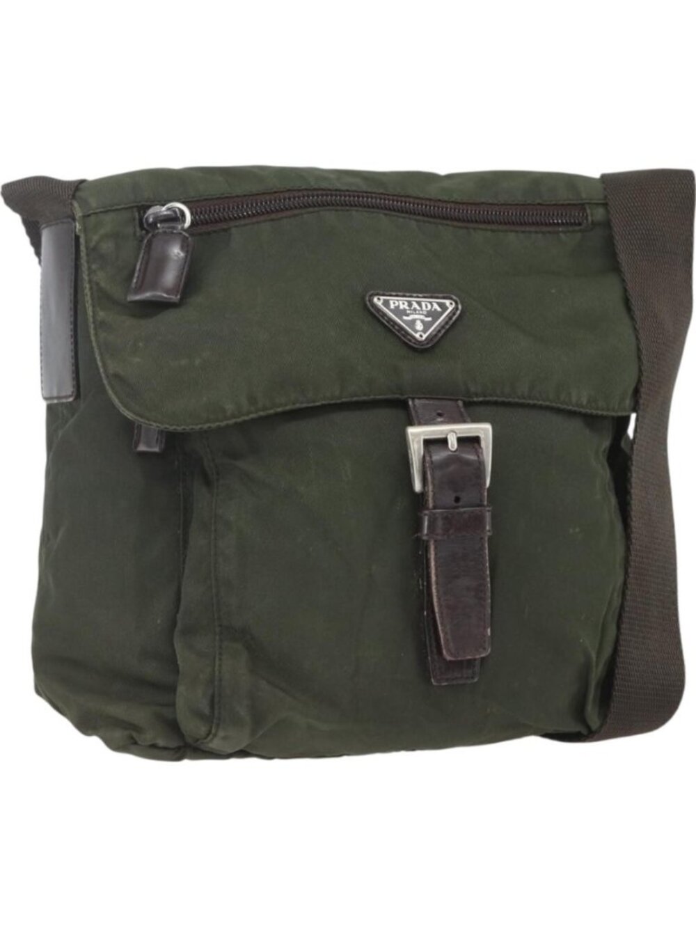 PRADA Shoulder Bag Nylon Khaki Silver